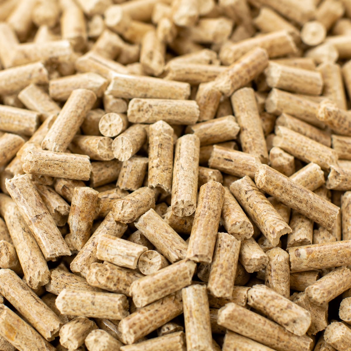 Pellets de madera de 6 mm, detalle macro