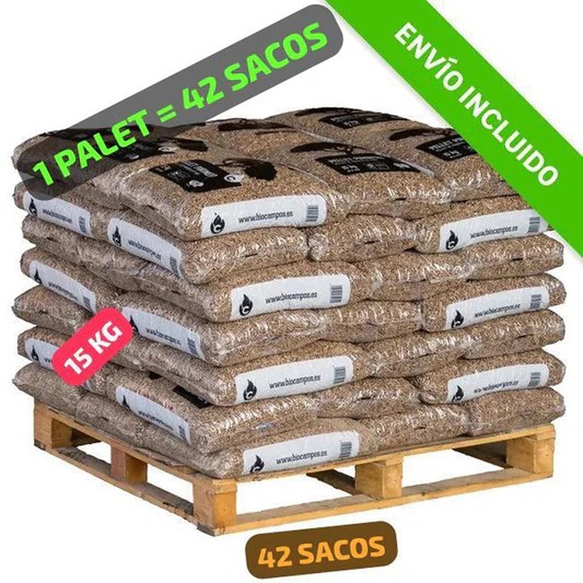 Medio palet de pellets Biocampo, 42 sacos de 15 kg
