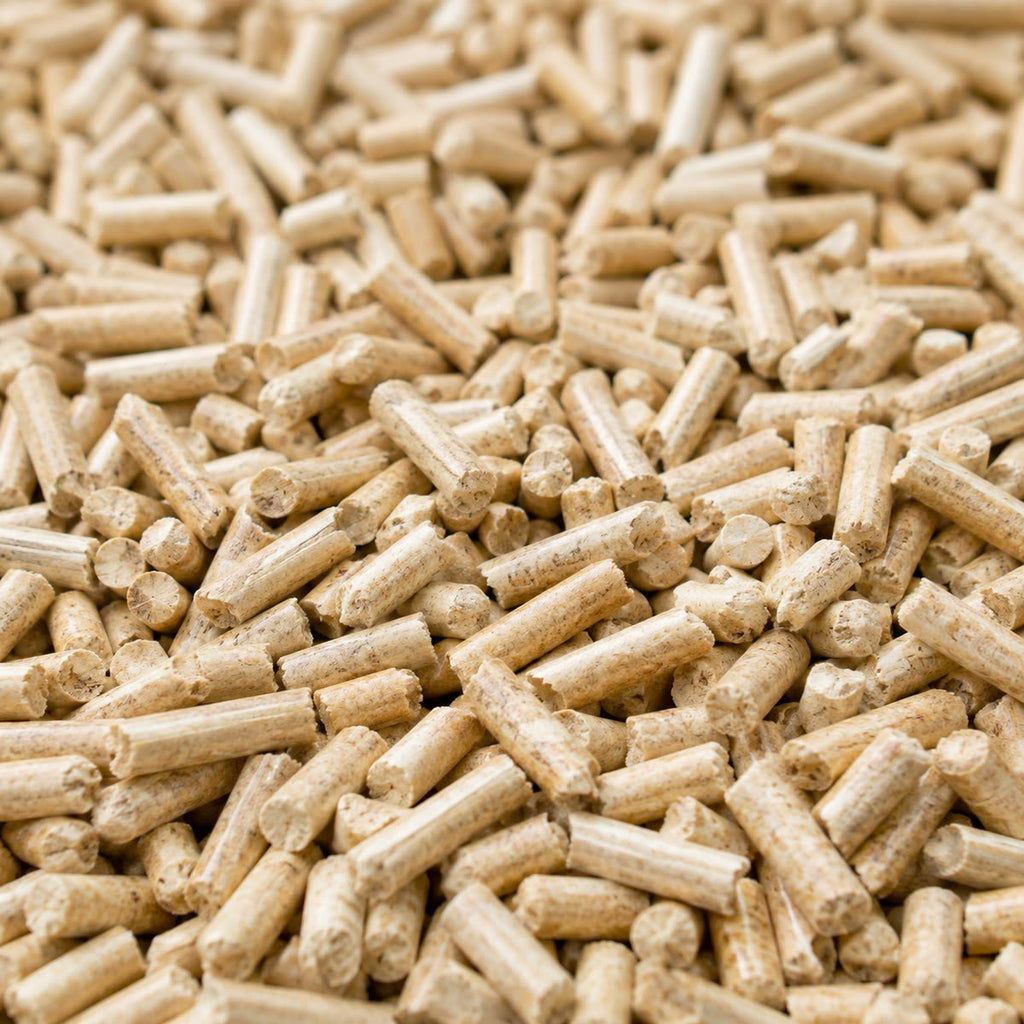Pellets de madera de 6 mm, detalle macro