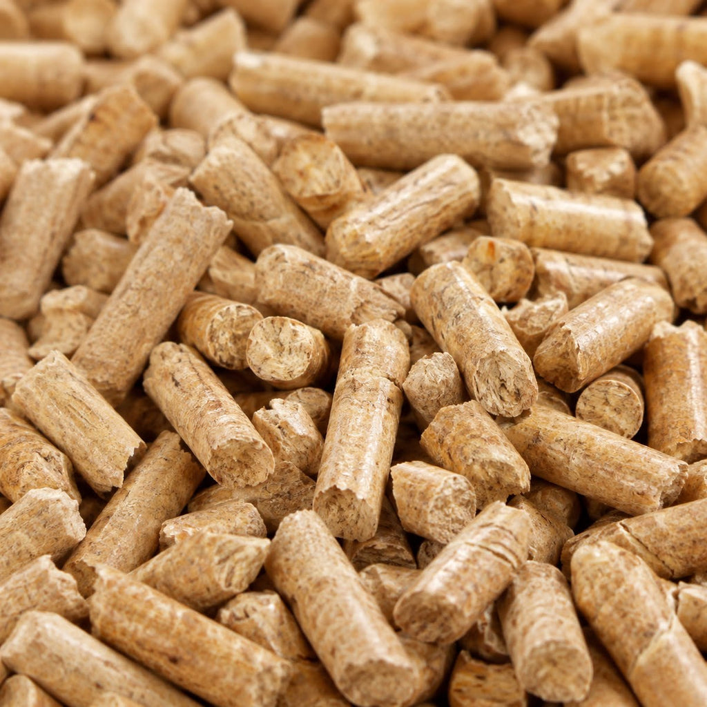 Pellets de madera de 6 mm, detalle macro