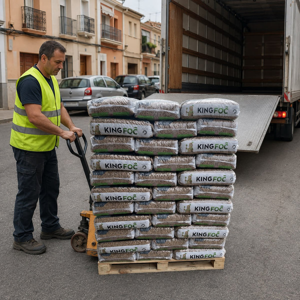 Entrega a pie de calle de un palet de pellets King Foc