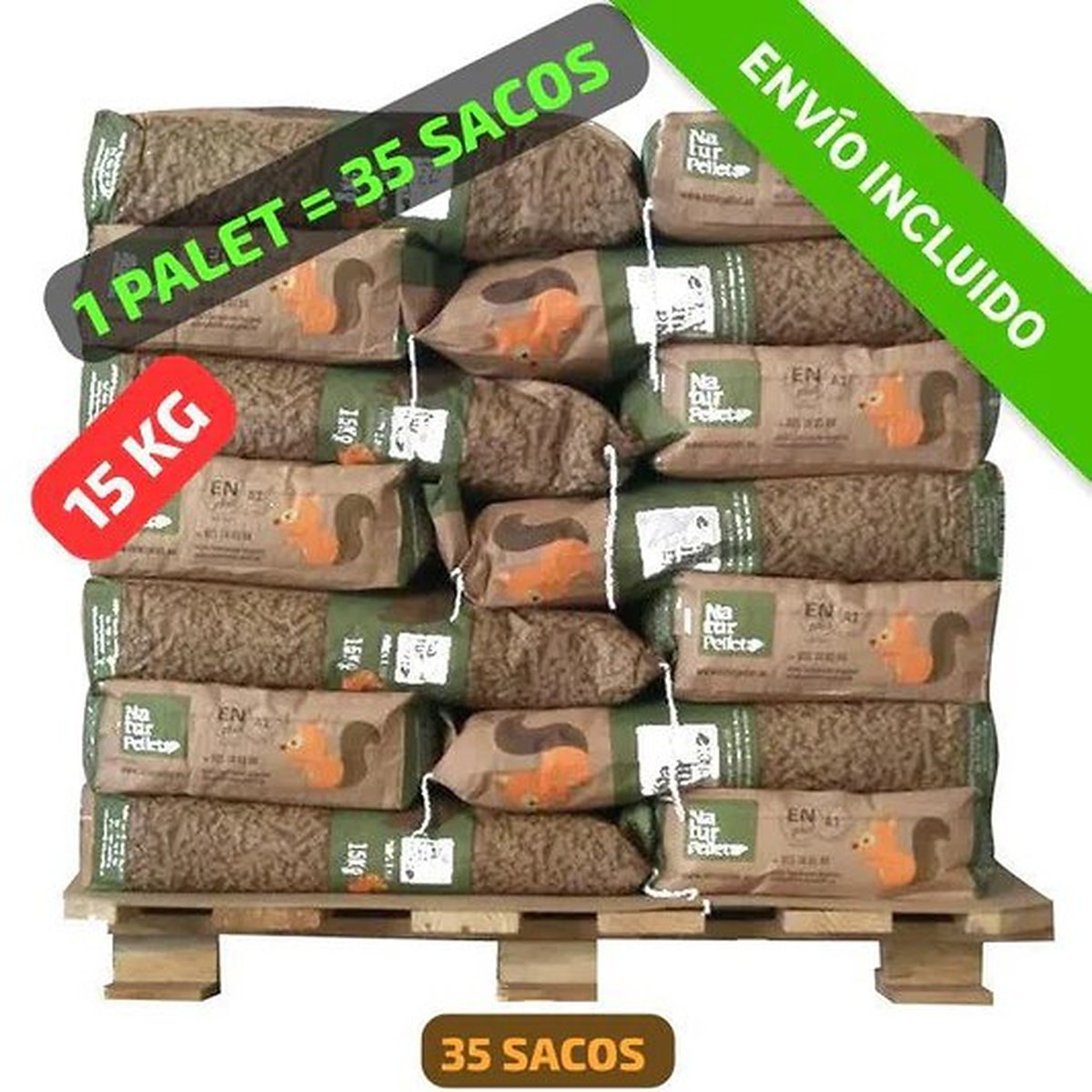 Medio palet de pellets Naturpellet, 35 sacos de 15 kg