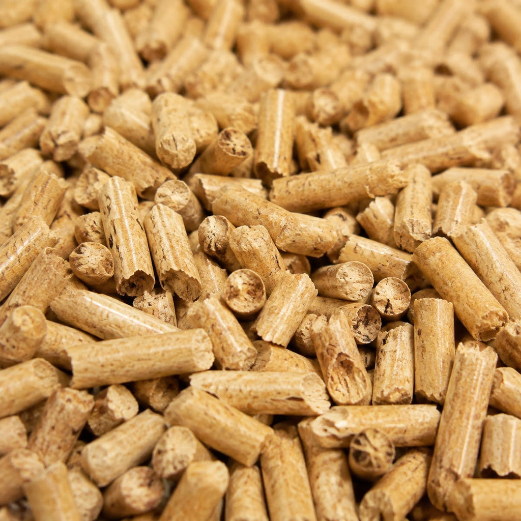 Pellets de pino de 6 mm, detalle macro