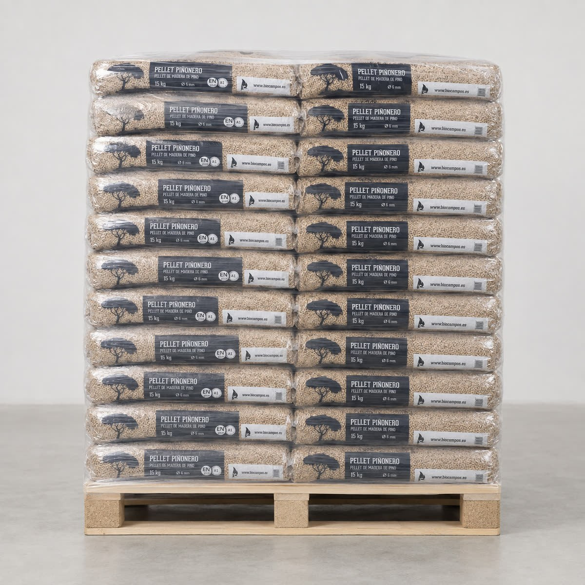 Palet completo de pellets Pinonero, 66 sacos de 15 kg
