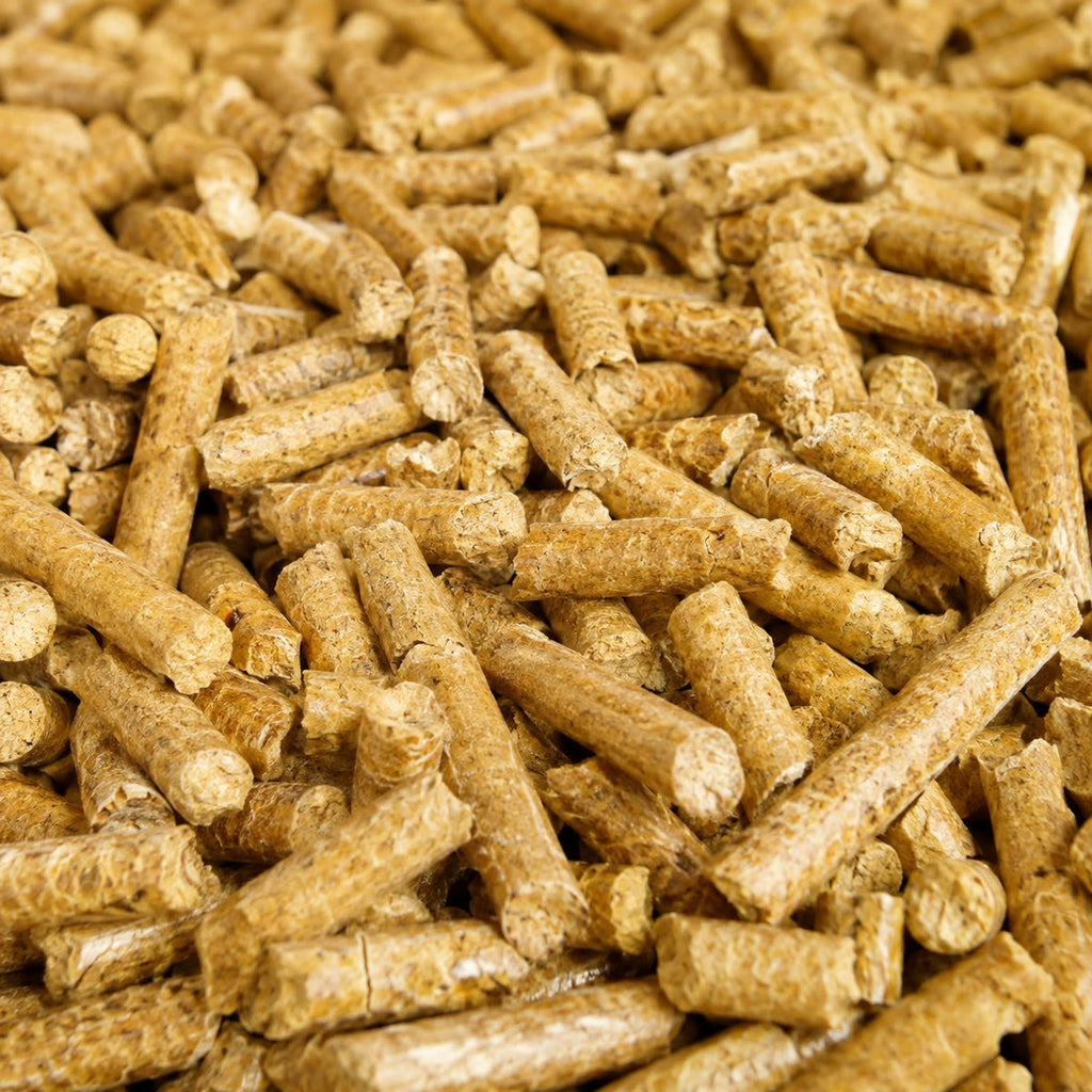 Pellets de pino de 6 mm, detalle macro